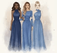 Ilustração de madrinhas com vestidos azuis